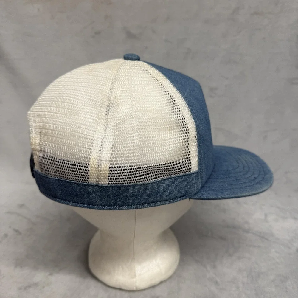 Adidas Hat Cap Snap Back One Size Blue‎ Denim Trefoil Patch Mesh Trucker Mens